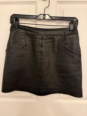 Zara Black Leather Mini Skirt with Quilted Pocket Accents